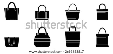Bag icon set. Black fill vector, hand bag, shopping icon vector. market pack and Grocery handbag outline icon set. vector illustration.