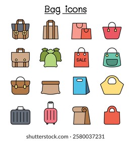 Bag icon set in color line style