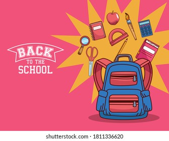 bag with icon set design, Back to school eduacation class and lesson theme Vector illustration