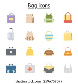 Bag icon set in flat color style