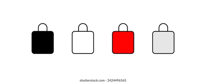 Conjunto de iconos de bolsa. Bolsa con asa. Silueta, estilo lineal y plano. Iconos vectoriales