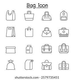 Bag icon set in thin line style