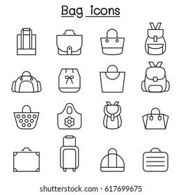 Bag icon set in thin line style