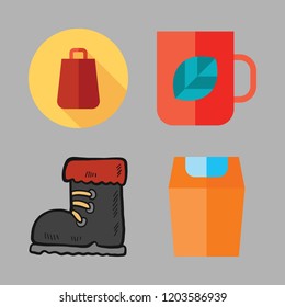bag icon set. vector set about trash, shopping bag, shoe and tea cup icons set.