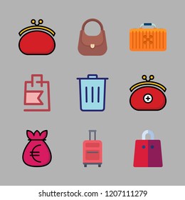 bag icon set. vector set about drone case, hand bag, trash and shopping bag icons set.
