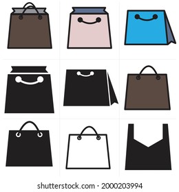 Icono de bolsa, vector de bolsa de compra, conjunto de bolsas de papel