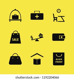 bag icon. bag vector icons set purse, first aid bag, shopping bag and school