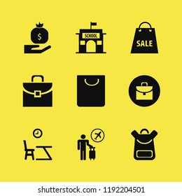 bag icon. bag vector icons set school, tourist flying, lesson begining and shopping bag