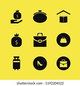 bag icon. bag vector icons set briefcase, money bag, handbag and women shoes