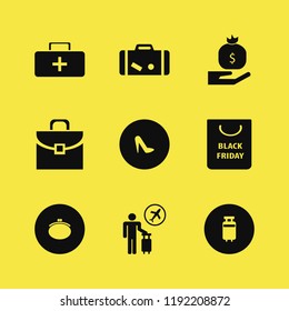 bag icon. bag vector icons set shopping bag, travelling luggage, purse and tourist flying