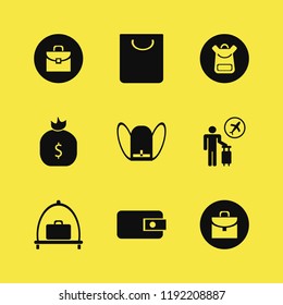bag icon. bag vector icons set tourist flying, baggage cart, briefcase and school book bag