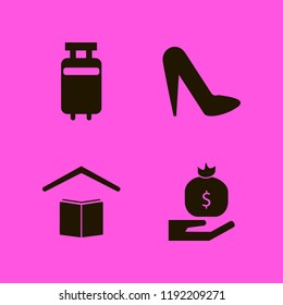 bag icon. bag vector icons set school, money bag hand, women shoes and travelling luggage