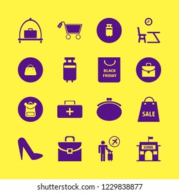 bag icon. bag vector icons set women shoes, lesson begining, first aid bag and handbag