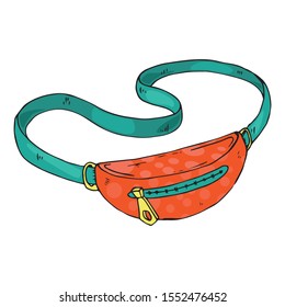 Bag Icon. Vector Illustration Of Men's Belt Bag. Hand Drawn Men's Shoulder Bag.