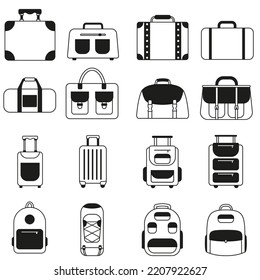 Bag icon vector set. Backpack illustration sign collection. symbol. Travel suitcase logo. luggage  mark.