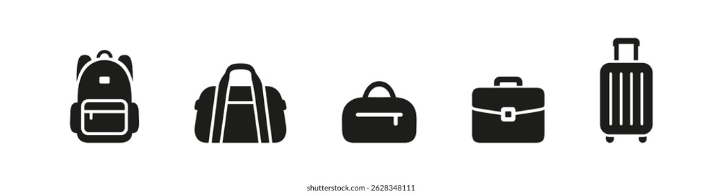 Bag icons in filled vector style. Various carry bag shapes for shopping and travel