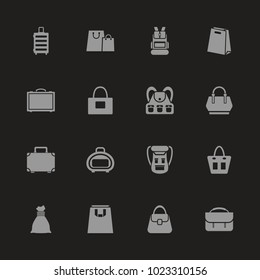 Bag icons - Gray symbol on black background. Simple illustration. Flat Vector Icon.