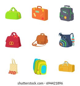 Bag icons set. Cartoon set of 9 bag vector icons for web isolated on white background