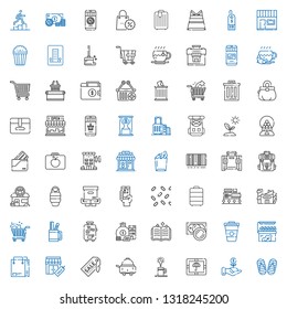 bag icons set. Collection of bag with flip flop, investment, package, coffee, room service, supermarket, stores, shopping bag, store, money, spellbook. Editable and scalable icons.