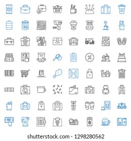 bag icons set. Collection of bag with wallet, coffee, online shopping, money, shopping bag, online shop, mobile shopping, suitcase, flip flops. Editable and scalable icons.
