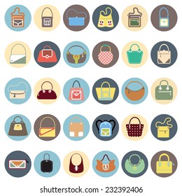 bag icons set, colorful circle buttons set