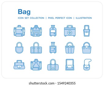 Bag Icons Set. UI Pixel Perfect Well-crafted Vector Thin Line Icons. The illustrations are a vector.