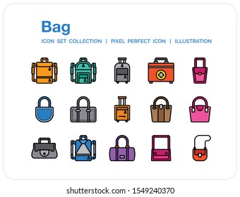Bag Icons Set. UI Pixel Perfect Well-crafted Vector Thin Line Icons. The illustrations are a vector.