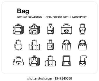 Bag Icons Set. UI Pixel Perfect Well-crafted Vector Thin Line Icons. The illustrations are a vector.