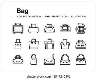 Bag Icons Set. UI Pixel Perfect Well-crafted Vector Thin Line Icons. The illustrations are a vector.