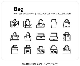 Bag Icons Set. UI Pixel Perfect Well-crafted Vector Thin Line Icons. The illustrations are a vector.