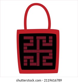Bag with imitation of satin stitch embroidery Slavic amulet Rodovik. Vector digital illustration. Sample. For the design and modeling of national clothes, accessories, souvenirs, printing 

