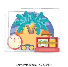 bag with important thing and beach landscape