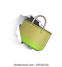 Bag inside hole paper over white background