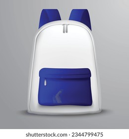 bag isolated on blue. Vector 3d illustration with orange backpack. Educational banner design