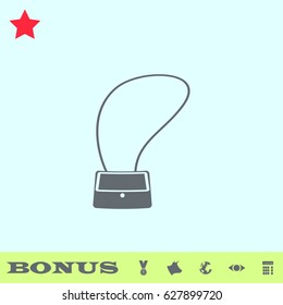 Bag ladies icon flat. Grey pictogram on blue background. Vector illustration symbol and bonus buttons medal, cow, earth, eye, calculator