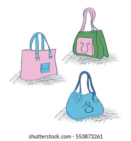 Bag ladies. Set. Sketch, doodle.