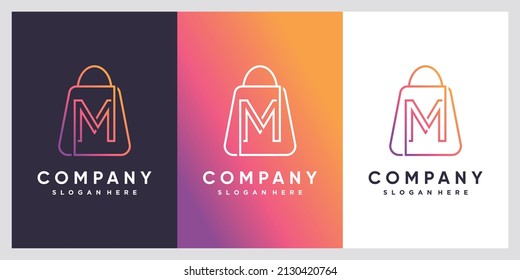 Bag and latter M logo design with creative concept