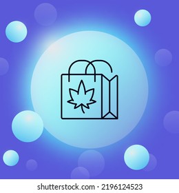 Bolsa con el icono de la línea de hoja. Compras en farmacia, eco, vegetariano, cannabis médico, material biodegradable, ingredientes naturales. Concepto de compras. Estilo de glasmorfismo. Icono de línea de vector para empresas.