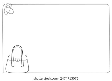 Bag Line Art Frame Border Illustration. Minimalist Outline Bag Frame Design. Bag Case Sketch Border Canvas. Black And White Canvas Page Drawing.	