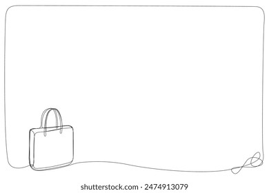 Bag Line Art Frame Border Illustration. Minimalist Outline Bag Frame Design. Bag Case Sketch Border Canvas. Black And White Canvas Page Drawing.	