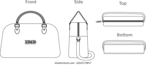 Bag Line drawing illustration. books coloring. mockup, office handbag