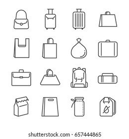 Bag Line Icon Set. Included The Icons As Plastic Bag, Suitcase, Baggage, Luggage And More.