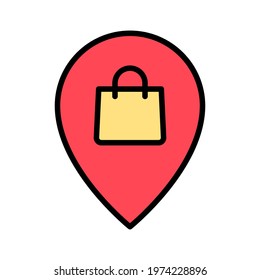 Bag, location, shopping center icon vector image. Can also be used for Maps and Location. Suitable for use on web apps, mobile apps and print media.