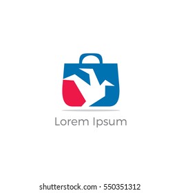 Bag logo, bird in bag vector, travel agency logo design