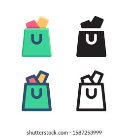 Bag logo icon design in four style. Line, Glyph, Flat and Color Line style