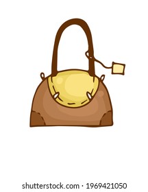 Bag with long handles for ladies or traveling. Vector illustration. Brown and beige shades. Vintage style traveler set for vacation.	