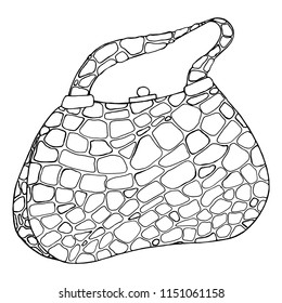 Bag made of crocodile leather. Vector illustration of a leather bag. Hand drawn  fashionable bag.