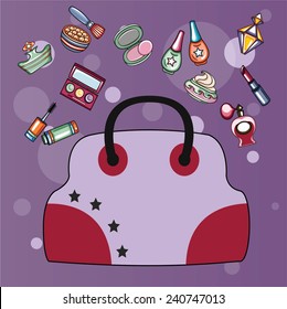 bag with make up icons floating above it