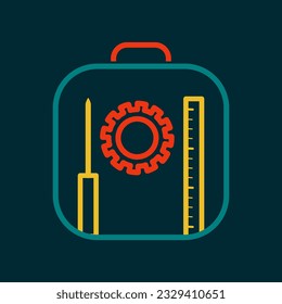 a bag of mechanics tools containing ruler screw driver and gear icon. tool box logo template.