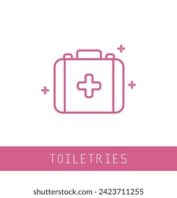 Bag with medical cross symbol, Doctor's bag icon, First aid kit. medkit icon vector. emergency icon outline with pink color.